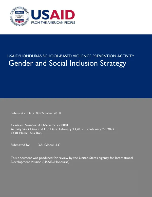 USAID/Honduras School-Based Violence Prevention Activity: Gender and Social Inclusion Strategy