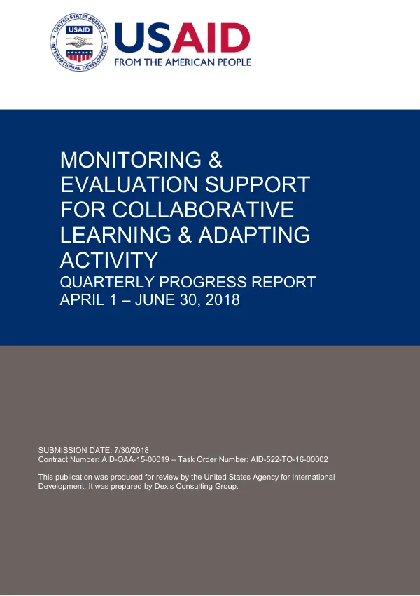 Monitoring & Evaluation Support for Collaborative Learning and Adapting (MESCLA) Quarterly Progress Report