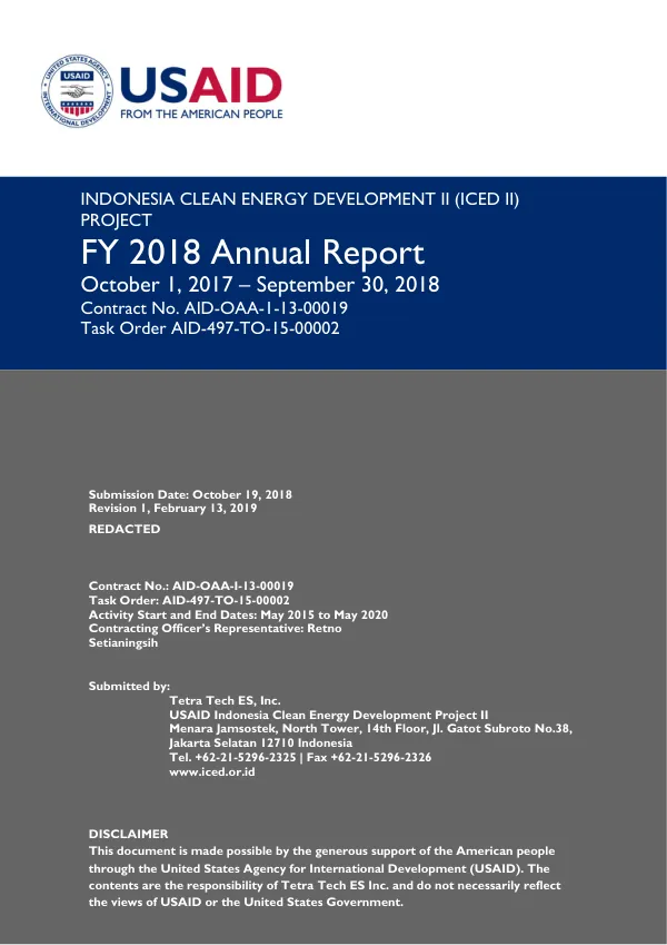 FY 2018 Annual Report: Indonesia Clean Energy Development II (ICED II) Project