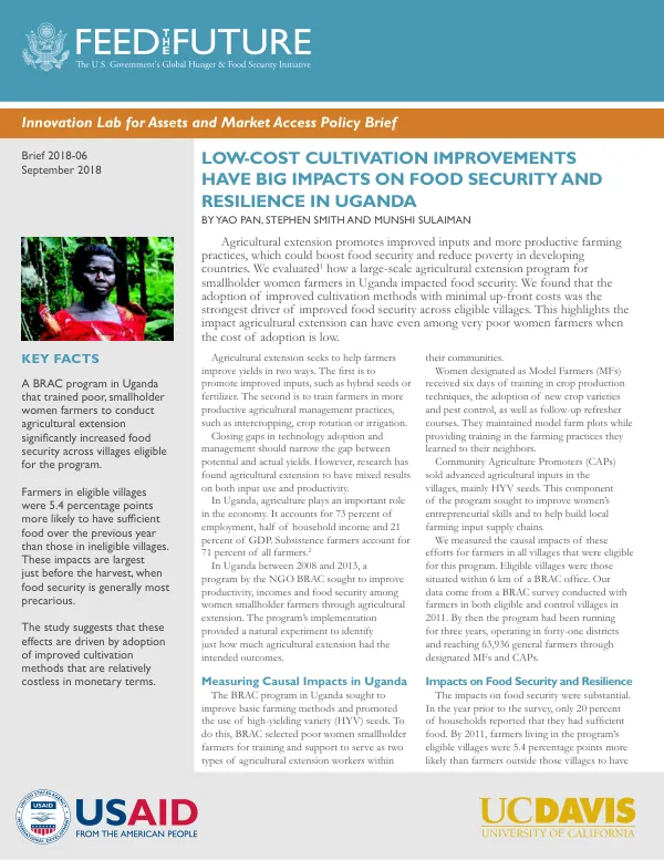 Low-Cost Cultivation Improvements Have Big Impacts on Food Security and Resilience in Uganda