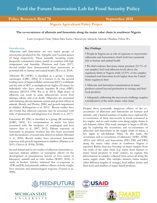 Feed the Future Research Brief: Aflatoxin and Fumonisin Contamination in Maize Value Chain in Nigeria