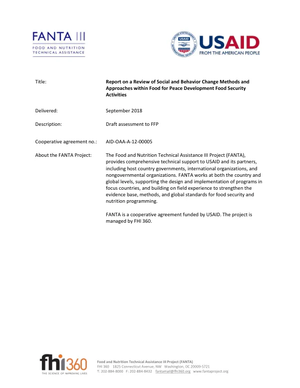 Report on a Review of Social and Behavior Change Methods and Approaches within Food for Peace Development Food Security Activities