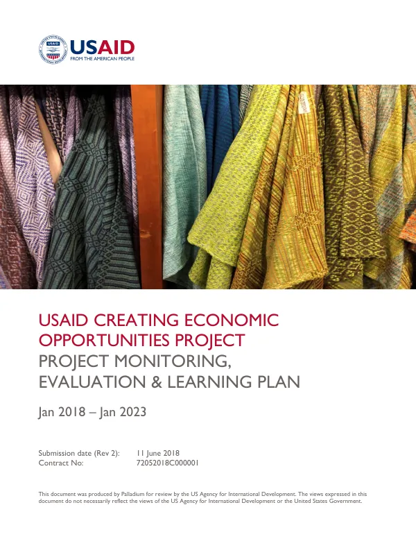Project Monitoring, Evaluation & Learning Plan for USAID | Guatemala Creating Economic Opportunities Project