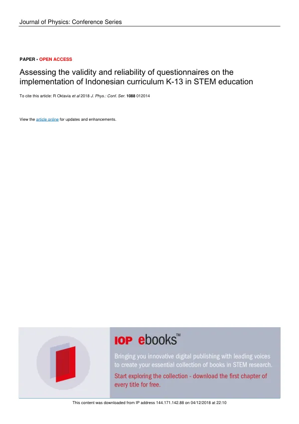 Assessing the validity and reliability of questionnaires on the implementation of Indonesian curriculum K-13 in STEM