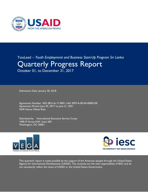YouLead – Youth Employment and Business Start-Up Program Sri Lanka Quarterly Progress Report