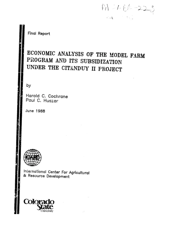 Final report : economic analysis of the model farm program and its subsidization under Citanduy II project