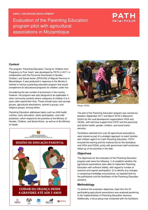 Evaluation of the Parenting Education program pilot with agricultural associations in Mozambique