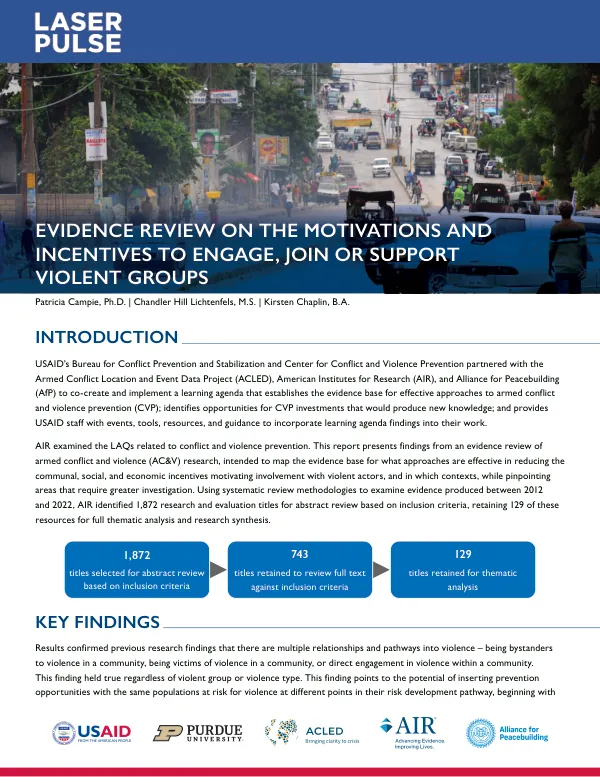 Evidence Review on the Motivations and Incentives to Engage, Join or Support Violent Groups