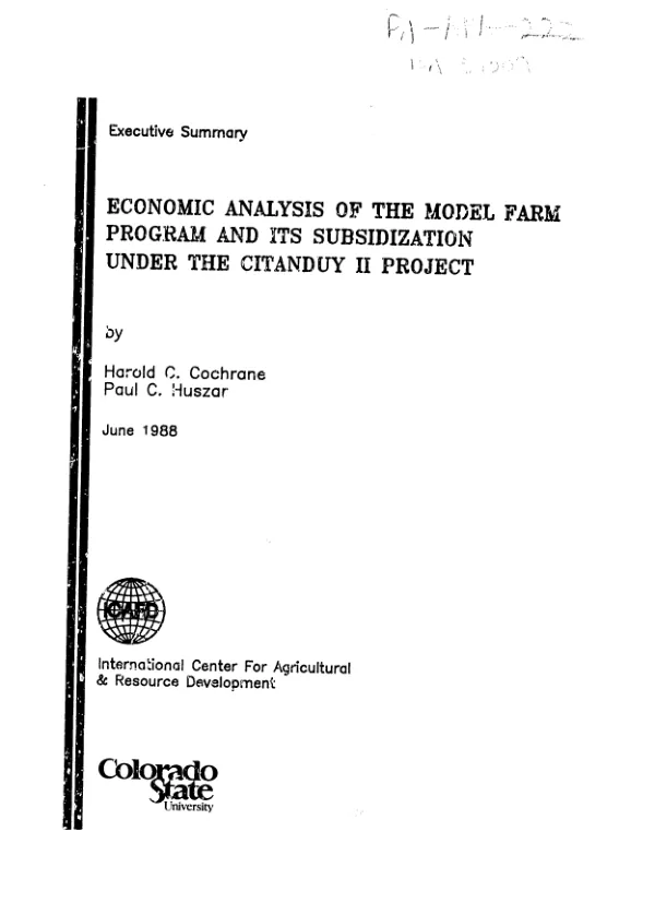 Executive summary : economic analysis of the model farm program and its subsidization under Citanduy II project