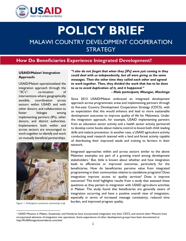 USAID/Malawi Integration Approach: How Do Beneficiaries Experience Integrated Development?