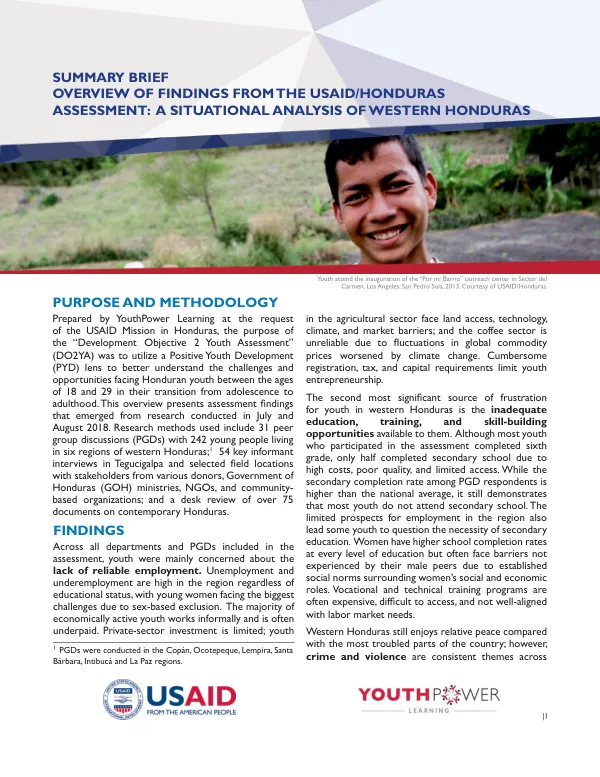 Development Objective 2 Youth Assessment (DO2YA): A Situational Analysis of Western Honduras