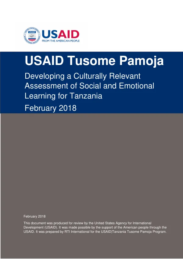 USAID Tusome Pamoja Social and Emotional Learning Research Report