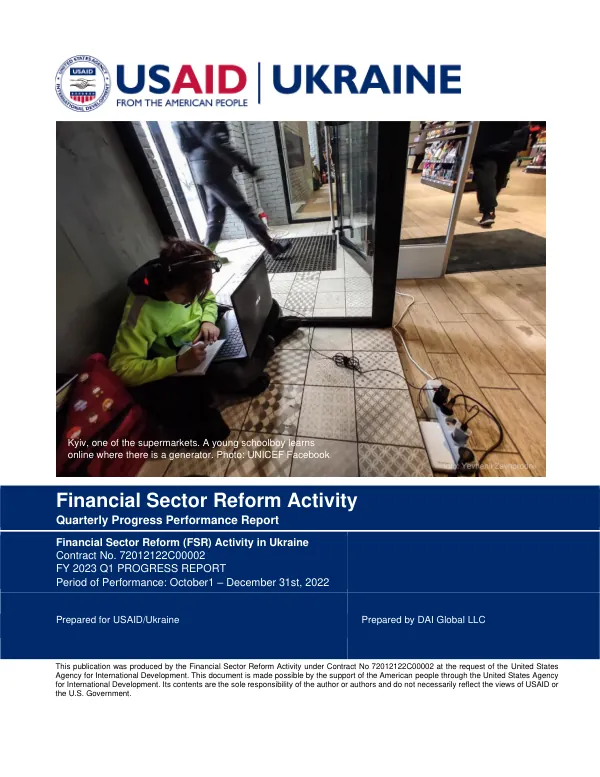 Financial Sector Reform Activity Quarterly Progress Performance Report