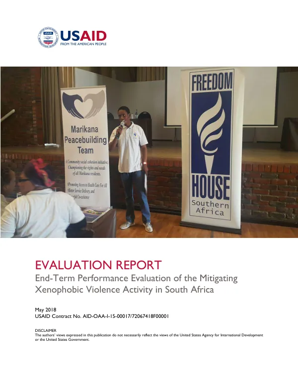End-Term Performance Evaluation of the Mitigating Xenophobic Violence Activity in South Africa