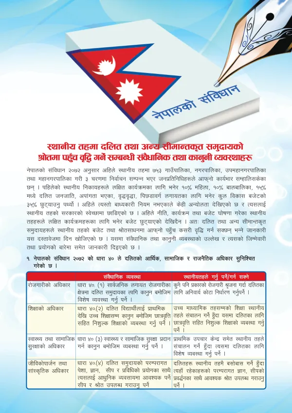 Provision in Constitution and laws to promote access on resources for dalit and marginalize community