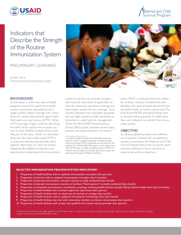 Indicators that Describe the Strength of the Routine Immunization System