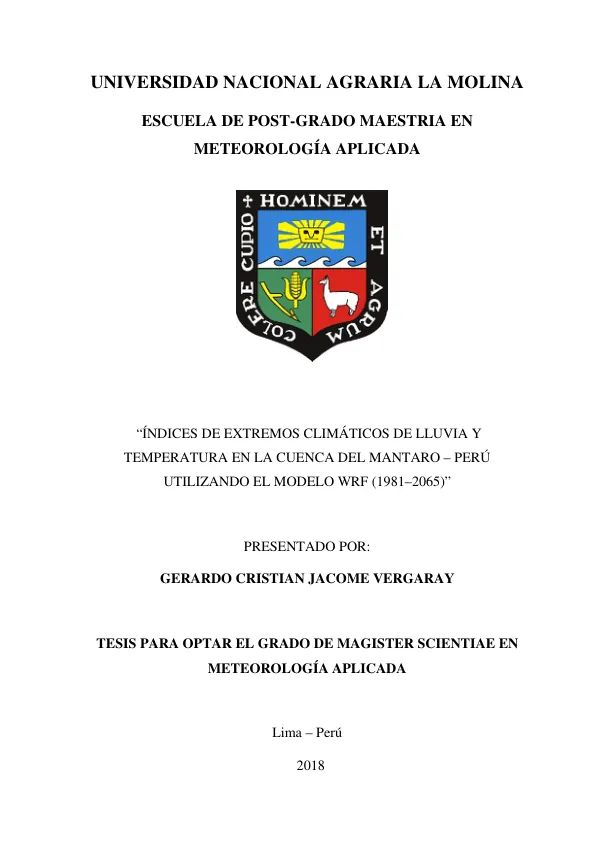 Índices de extremos climáticos de lluvia y temperatura en la cuenca del Mantaro – Perú utilizando el modelo WRF (1981–2065)
