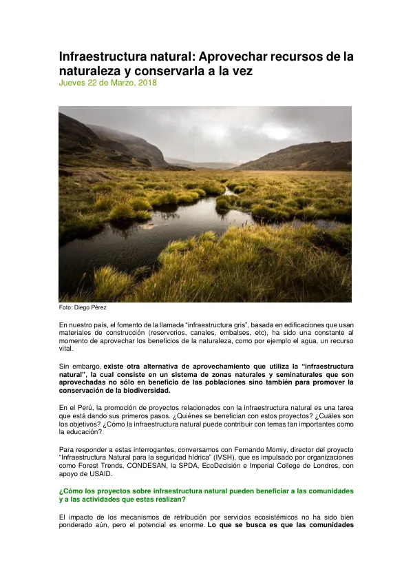 Infraestructura natural: Aprovechar recursos de la naturaleza y conservarla a la vez