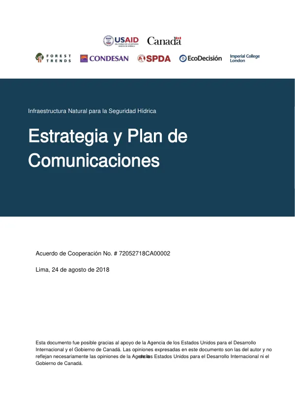 Estrategia y Plan de Comunicaciones para el Proyecto Infraestructura Natural para la Seguridad Hídrica