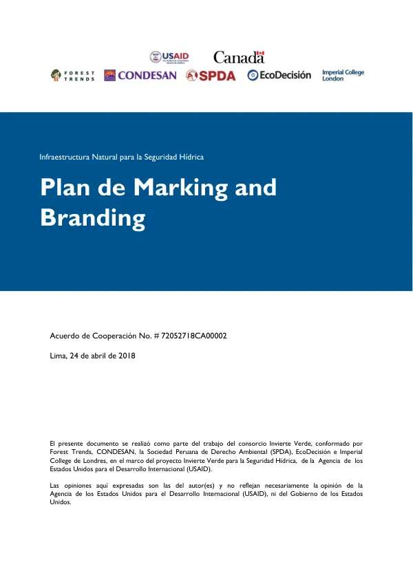 Plan de Marking and Branding para el Proyecto Infraestructura Natural para la Seguridad Hídrica