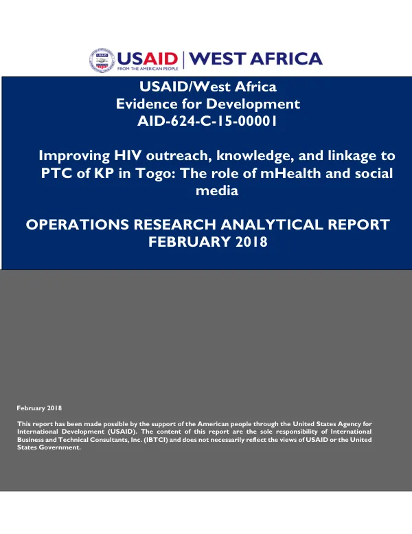 Improving HIV outreach, knowledge, and linkage to PTC of KP in Togo: The role of mHealth and social media