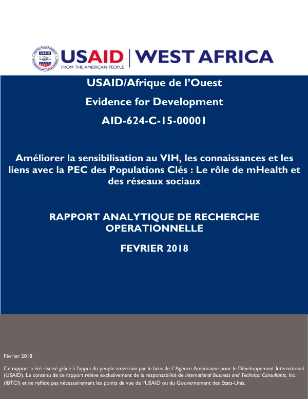 Améliorer la sensibilisation au VIH, les connaissances et les liens avec la prévention, le traitement et la prise en charge (PTC) des populations clés (PC) au Togo : le rôle de mHealth et des réseaux sociaux