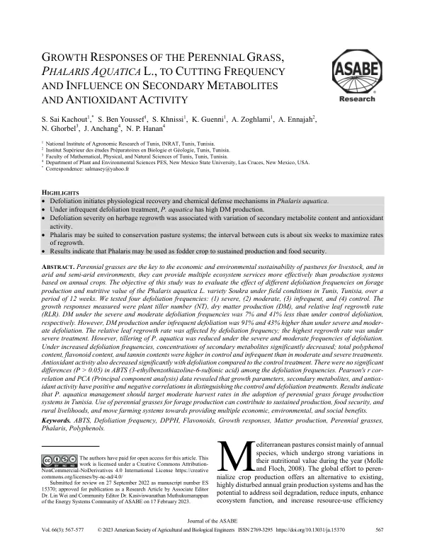 Growth Responses of the Perennial Grass, Phalaris Aquatica L., to Cutting Frequency and Influence on Secondary Metabolites and Antioxidant Activity