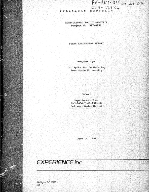 Dominican Republic : agricultural policy analysis, project no. 517-0156 -- final evaluation report