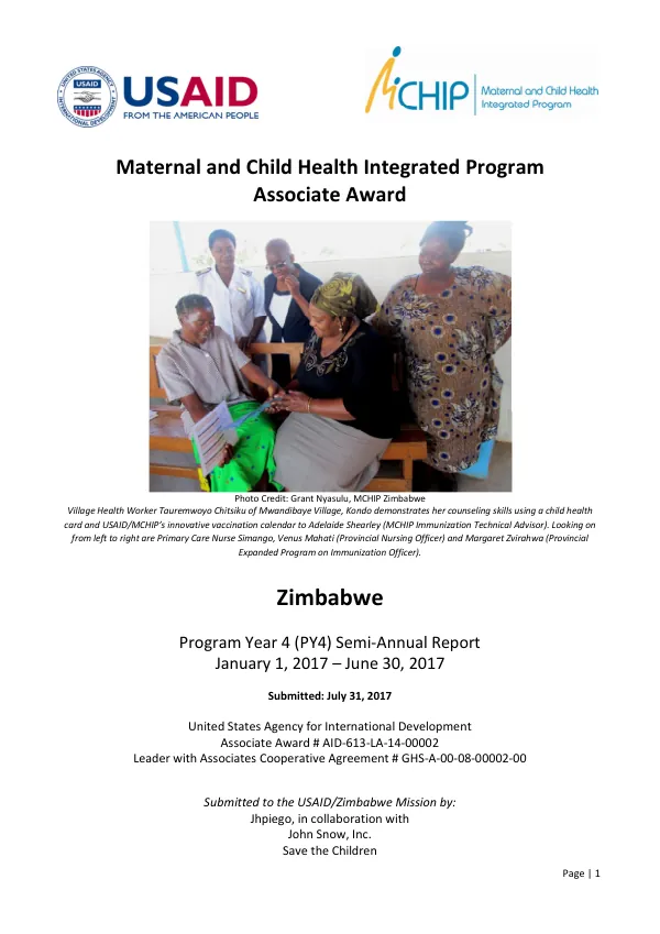 Maternal and Child Health Integrated Program Associate Award PY4 Semi-Annual Report