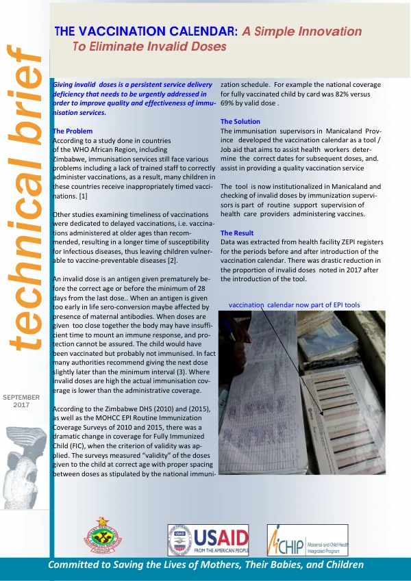 The VACCINATION CALENDAR: A Simple Innovation To Eliminate Invalid Doses