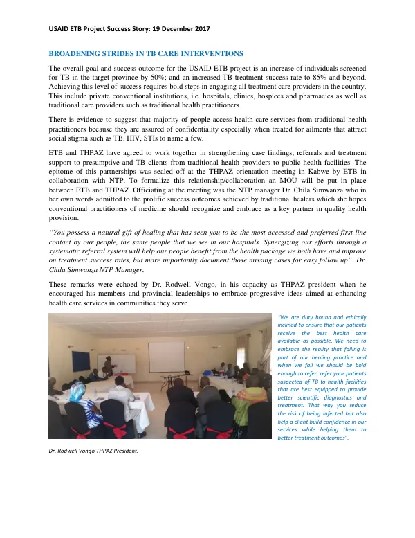 USAID ETB Project Success Story: 19 December 2017
