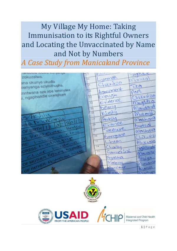 My Village My Home: Taking Immunisation to its Rightful Owners and Locating the Unvaccinated by Name and Not by Numbers A Case Study from Manicaland Province