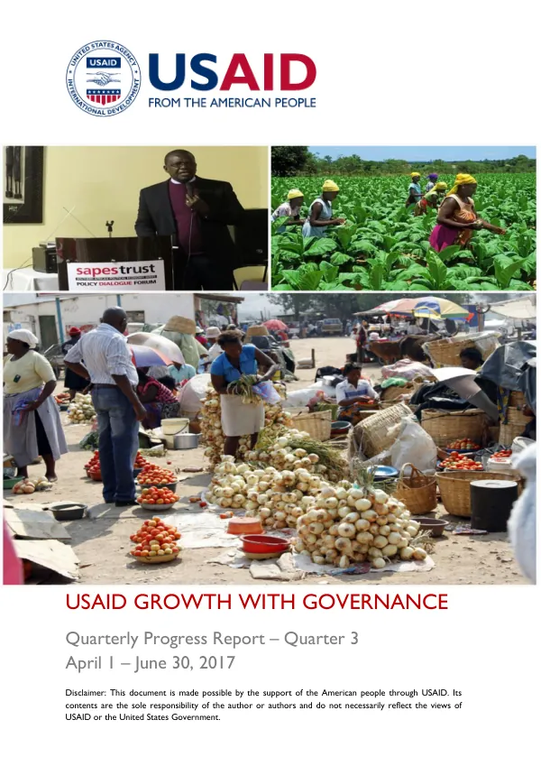 USAID Growth with Governance FY I7 Quarter 3 Report