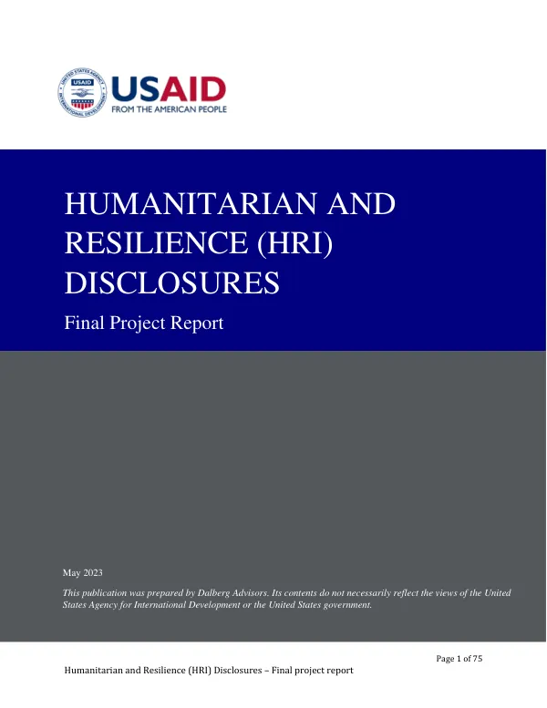 Humanitarian and Resilience (HRI) Disclosures – Final project report