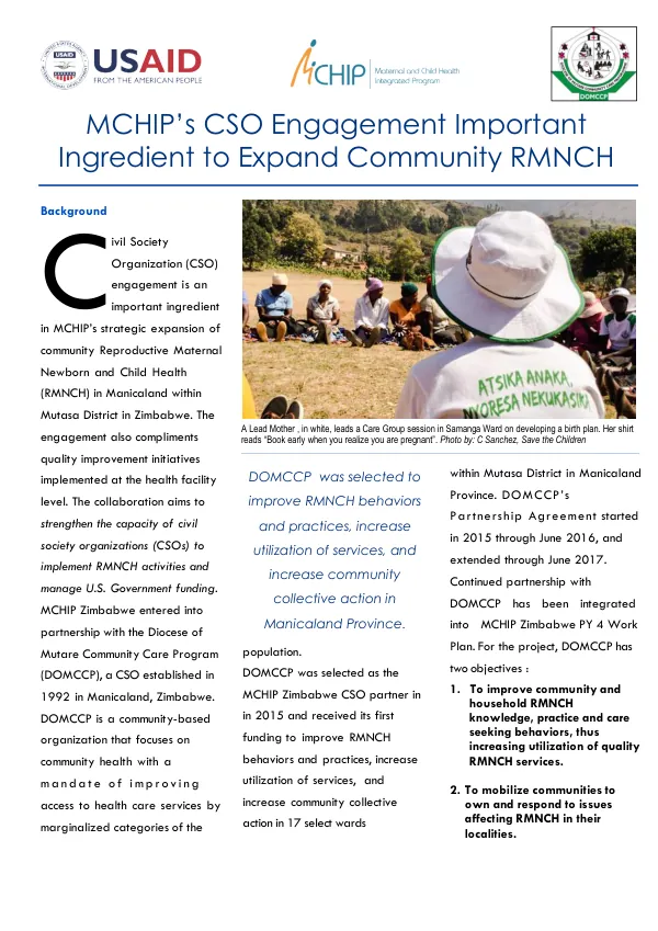 MCHIP’s CSO Engagement Important Ingredient to Expand Community RMNCH in Manicaland within Mutasa District in Zimbabwe