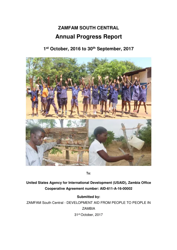 Annual Progress Report for USAID – DAPP ZAMFAM South Central Project