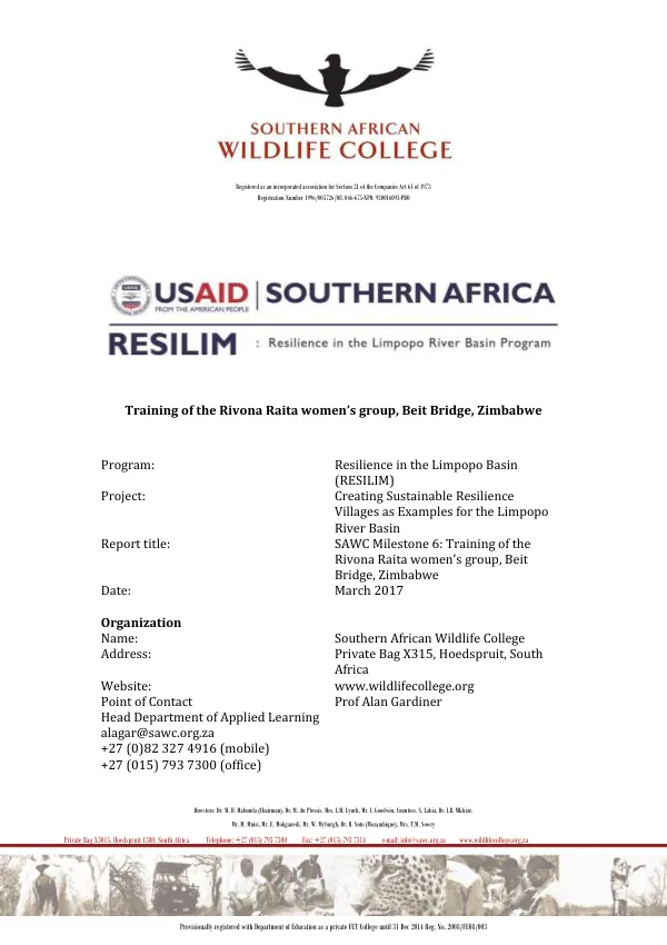 SAWC Milestone 6: Training of the Rivona Raita women’s group, Beit Bridge, Zimbabwe