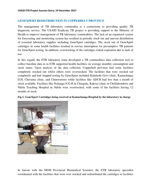USAID ETB Project Success Story: GeneXpert Redistribtion in Copperbelt Province