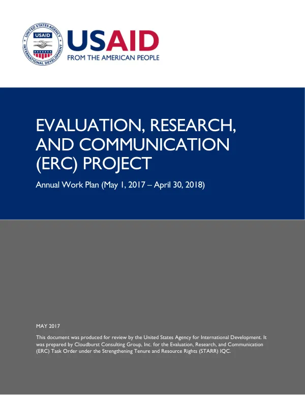 Annual Work Plan (May 1, 2017 – April 30, 2018) for the Evaluation, Research, and Communication (ERC) Project