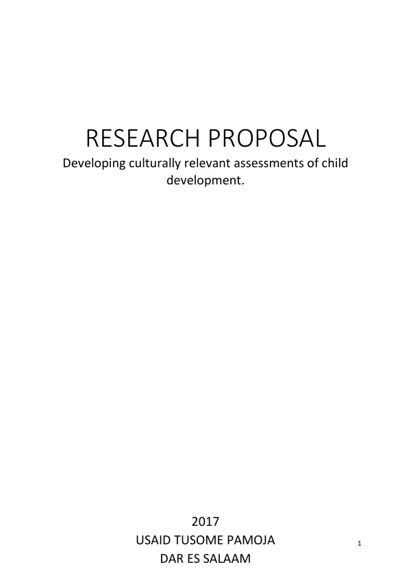 Research Proposal. Developing culturally relevant assessments of child development.