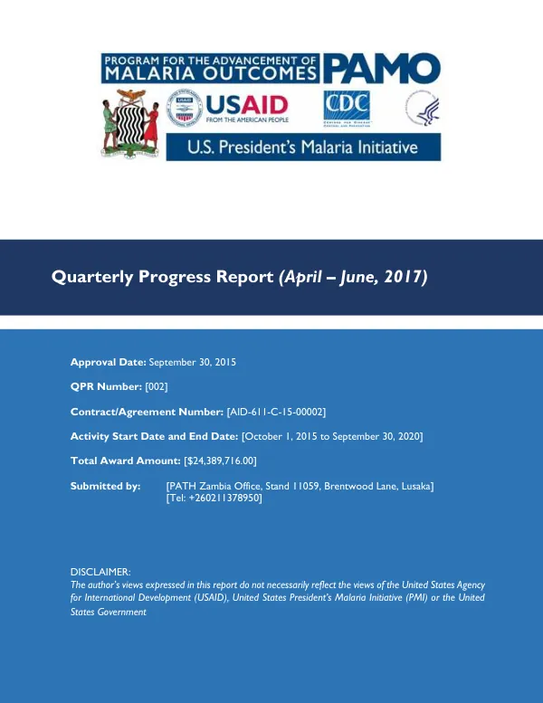 Quarterly Progress Report (April – June, 2017)