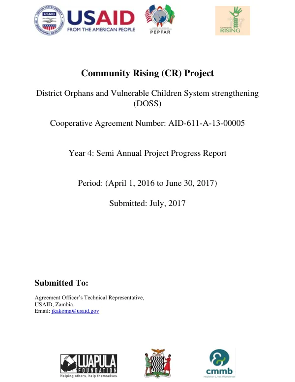 Year 4: Semi Annual Project Progress Report for Community Rising (CR) Project