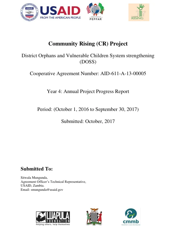 Year 4: Annual Project Progress Report for Community Rising (CR) Project