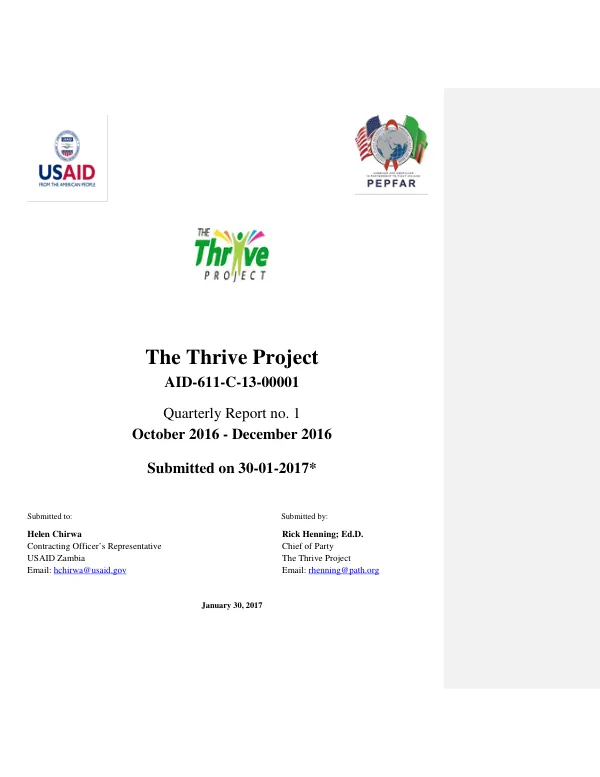 The Thrive Project Year 5 Quarterly Report No. 1. January 2017