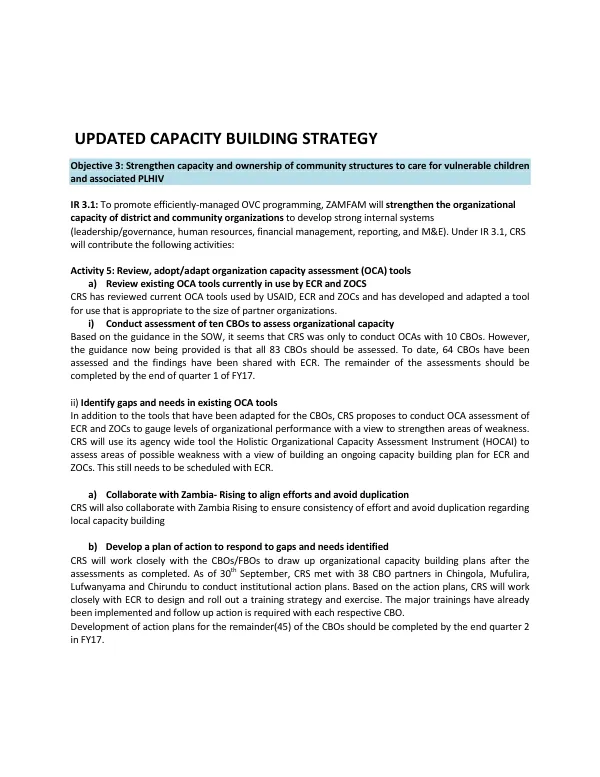 Capacity Building Strategy for ZAMFAM Project