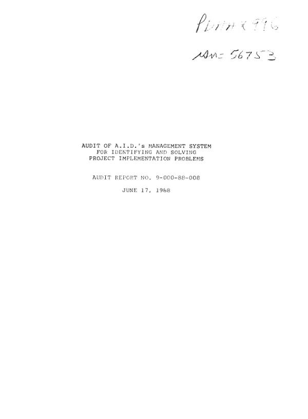 Audit of AID"s management system for identifying and solving project implementation problems