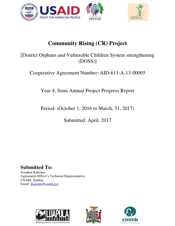 Year 4: Semi Annual Project Progress Report for Community Rising (CR) Project