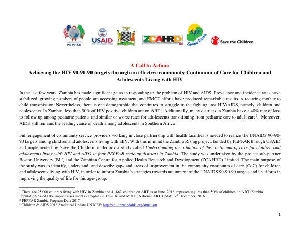 A Call to Action: Achieving the HIV 90-90-90 targets through an effective community Continuum of Care for Children and Adolescents Living with HIV