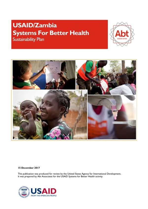 Sustainability Plan for Systems for Better Health (SBH) in Zambia