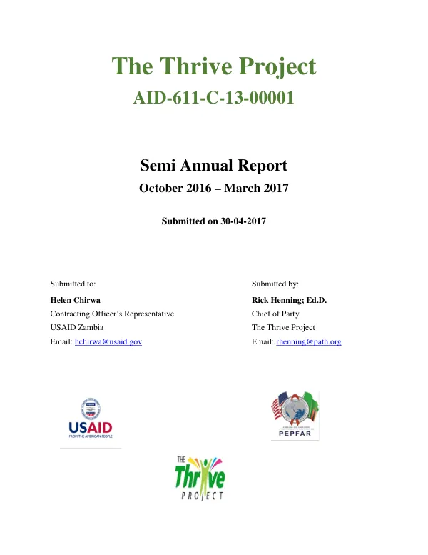 Semi Annual Report: The Thrive Project AID-611-C-13-00001